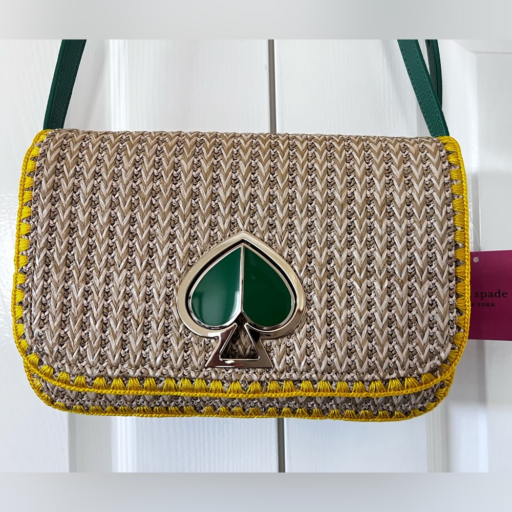 Kate Spade Green/Yellow Raffia Shoulder Bag, NWT